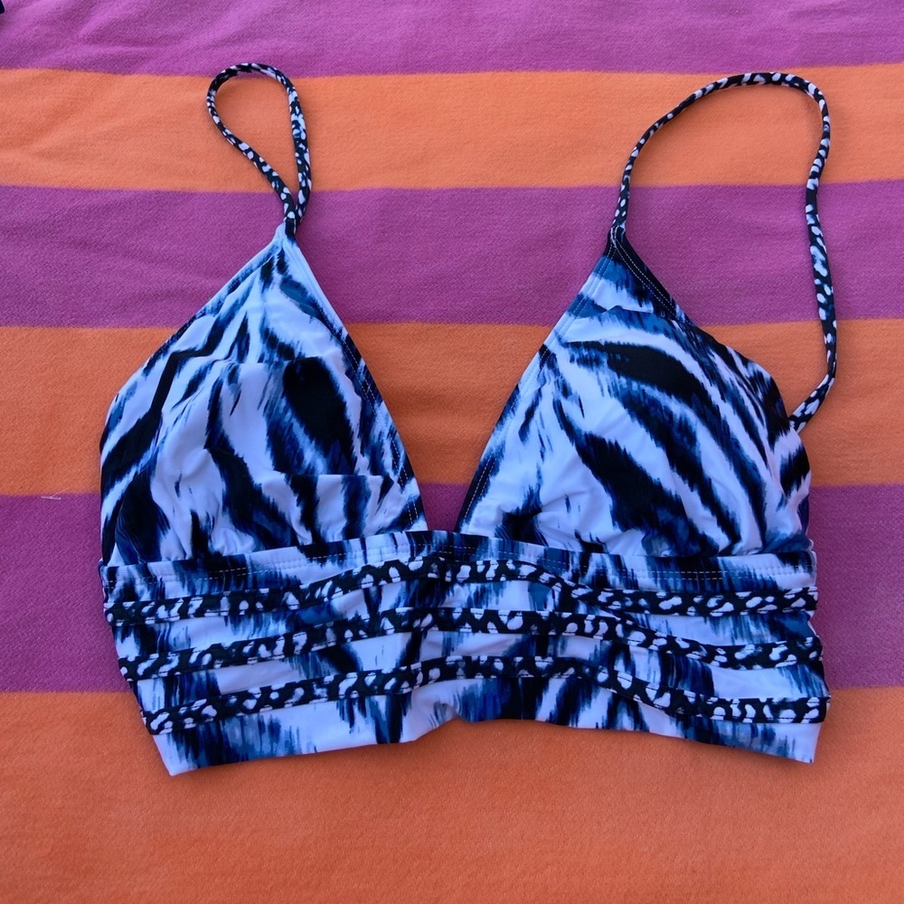 La Blanca Blue and White Bikini Top